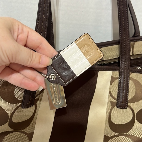 Coach Signature Striped Brown Tote Bag Large - Picture 3 of 8